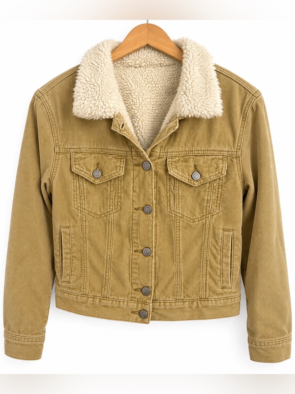 John Galt Sherpa Lined Corduroy Trucker Jacket Tan Small Y2K Western